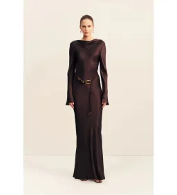 Shona Joy Agnes Long Sleeves Maxi Dress With Belt in Espresso Size AU10 for rent on The Volte - image 1