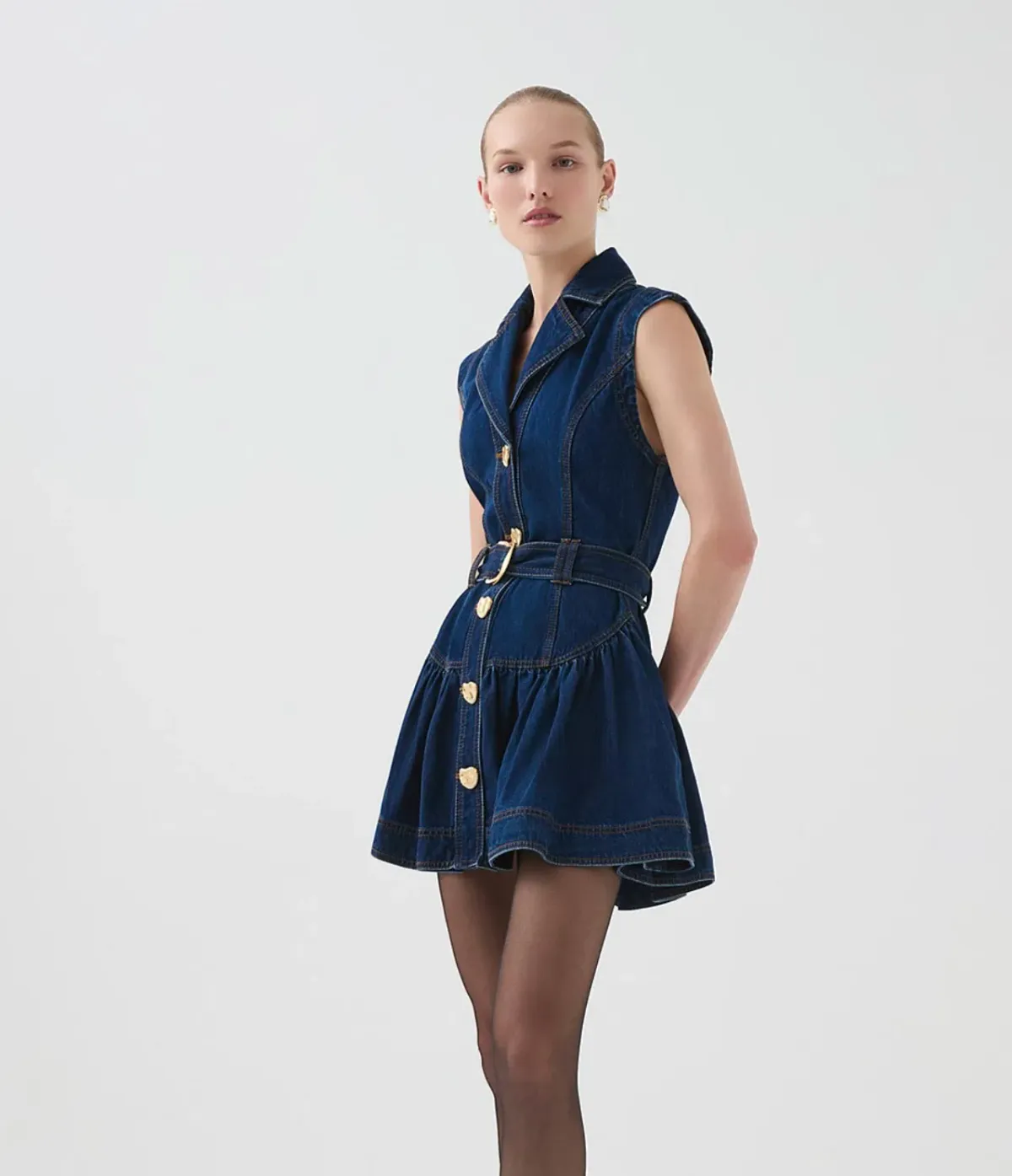 ELENA BELTED DENIM MINI DRESS  SIZE 12 - Image 4