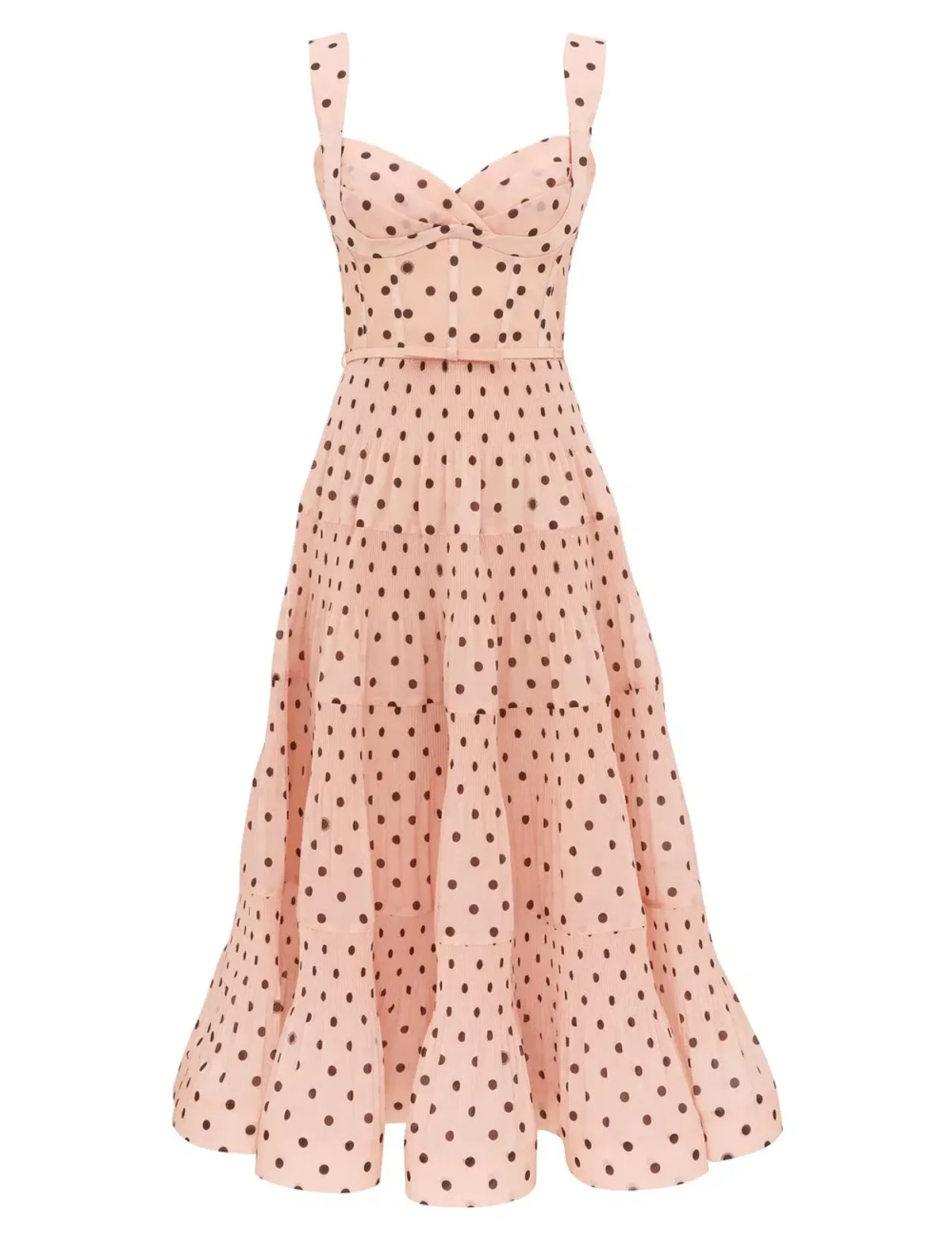 Zimmermann Pleated Draped Midi Dress Pink Dot Size 2 - Image 1