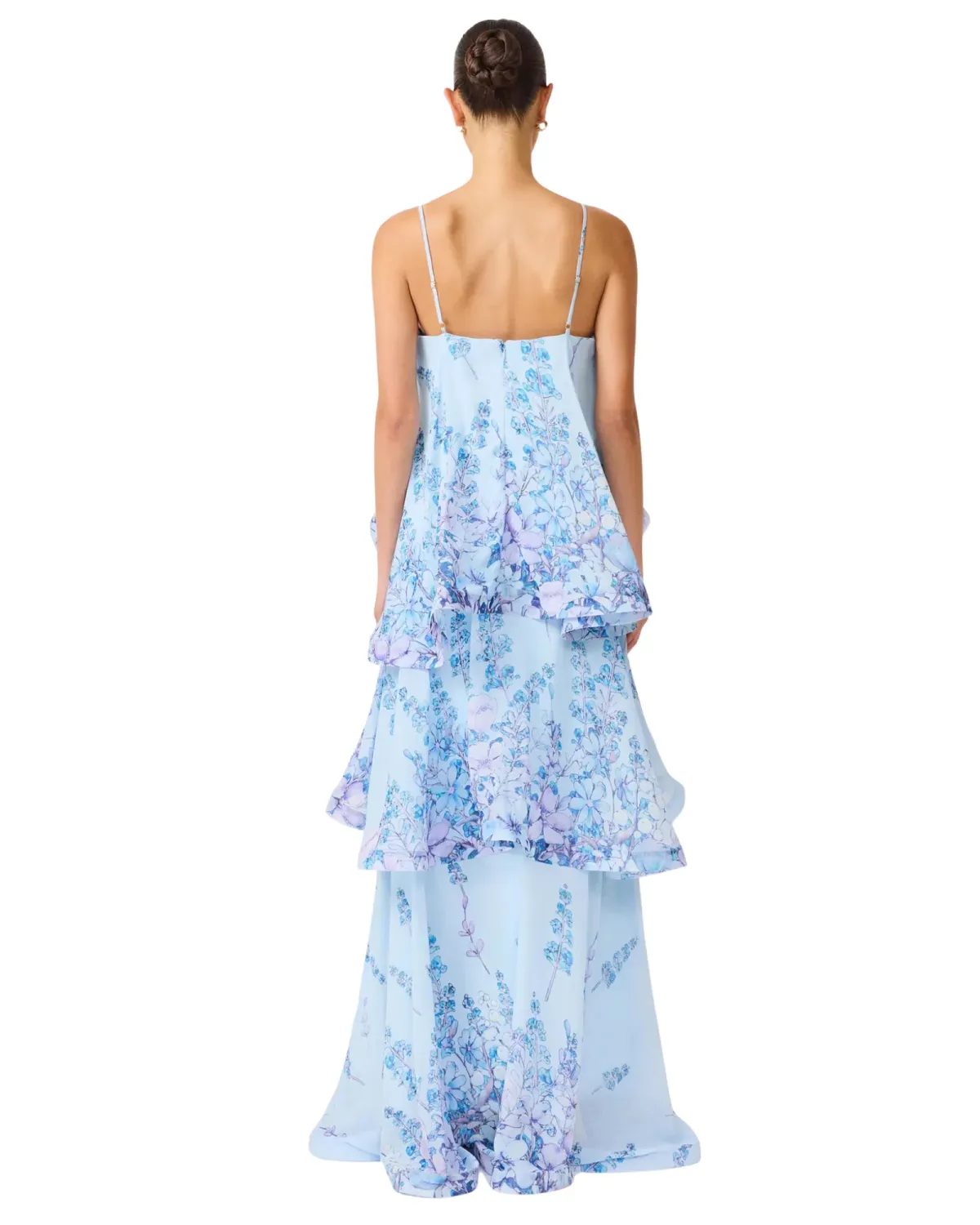 Elliatt Armani Tiered Maxi Dress Baby Blue Floral Size M - Image 3