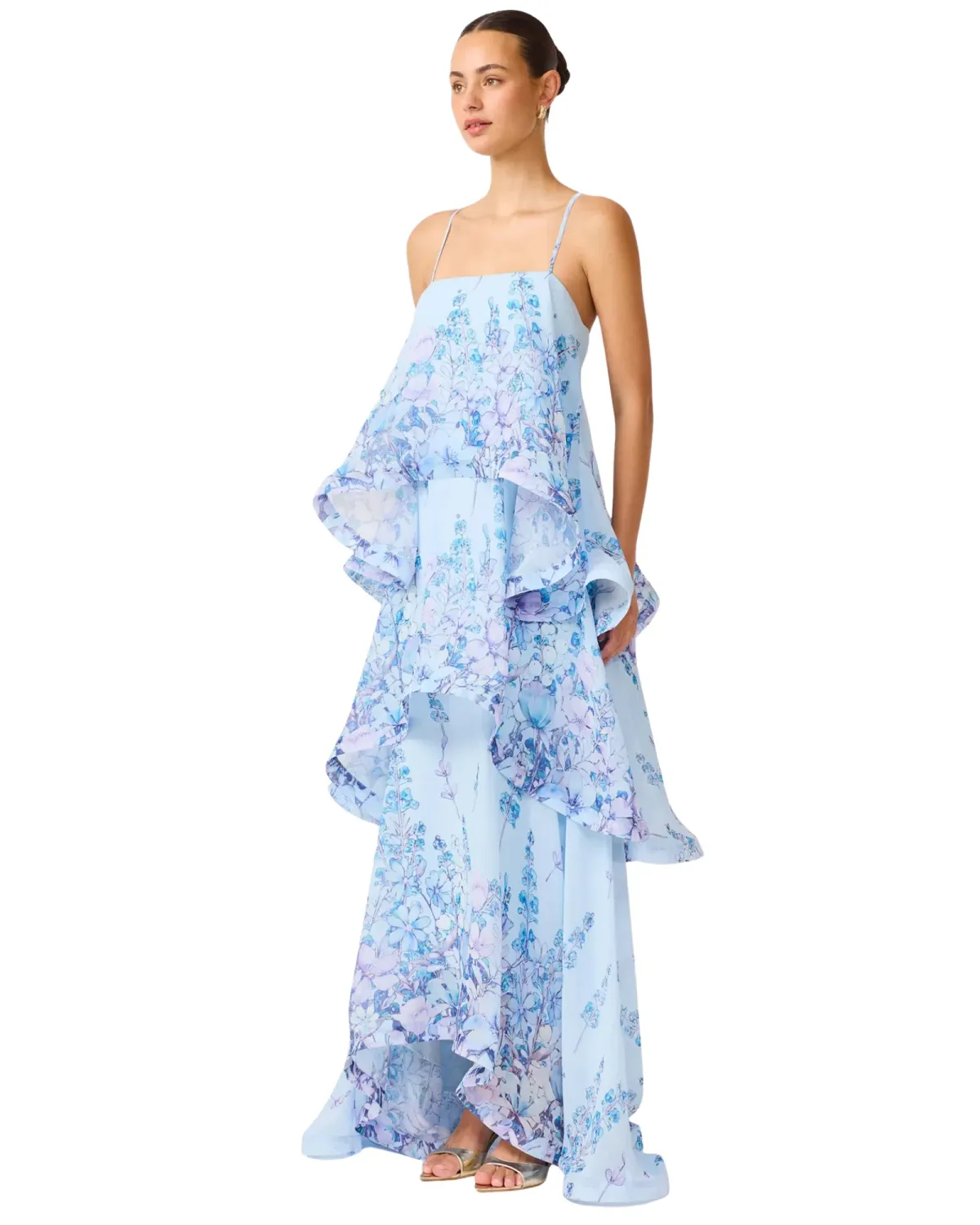 Elliatt Armani Tiered Maxi Dress Baby Blue Floral Size M - Image 4