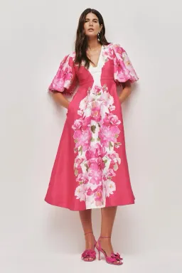 🩷 AJE Overflow Knotted Floral Midi Dress in 'Rosa Bold' Pink – Size AU 10 🩷 for rent on The Volte - image 1
