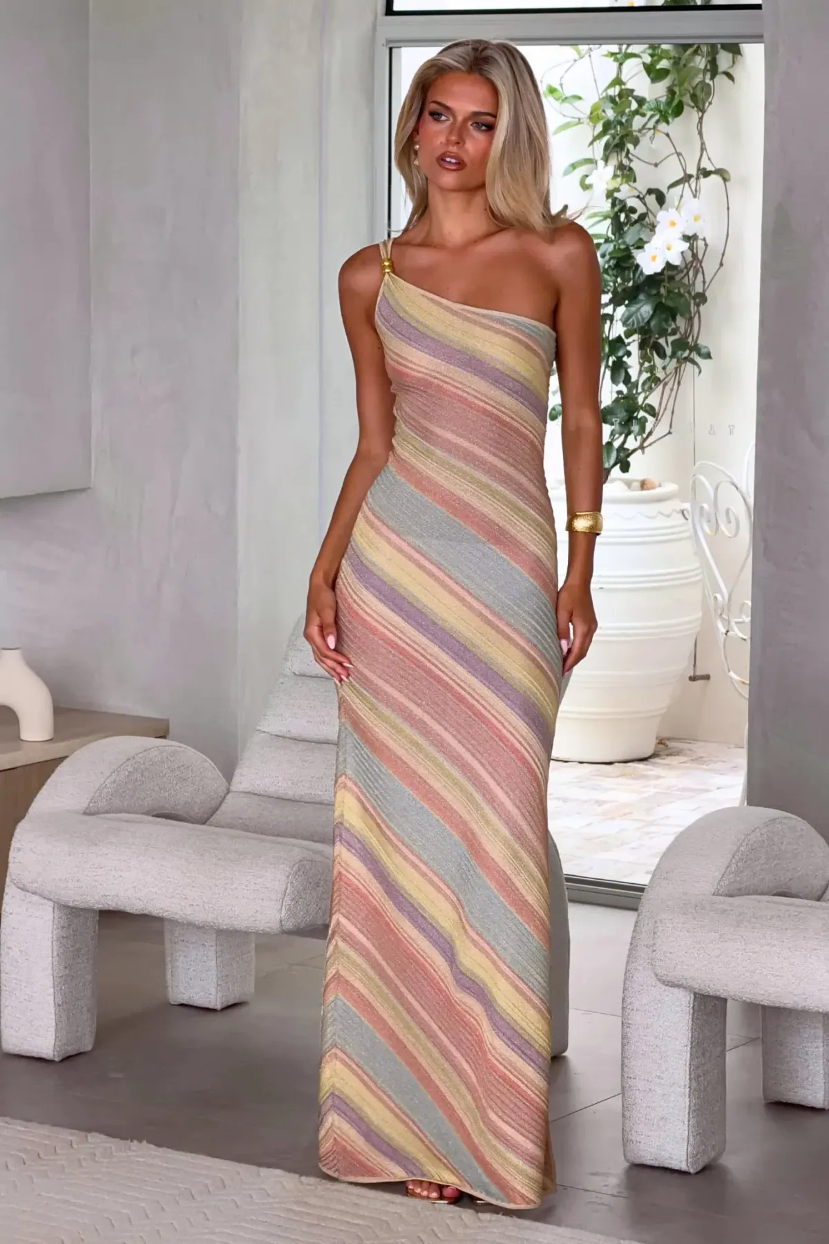 Kapri - Milan Maxi Dress | Pastel Striped Knit - Image 2