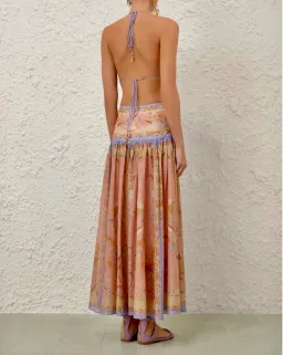 Zimmermann Indra Plunge Halter Maxi Dress Pink Scarf Floral s0 for rent on The Volte - image 3