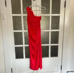 Sheike Kennedy one-shoulder draped maxi dress in raspberry. Size 6 for rent on The Volte - image 2