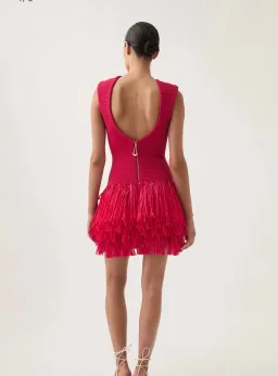 aje rushes raffia knit mini dress deep fuschia size XS  for rent on The Volte - image 2