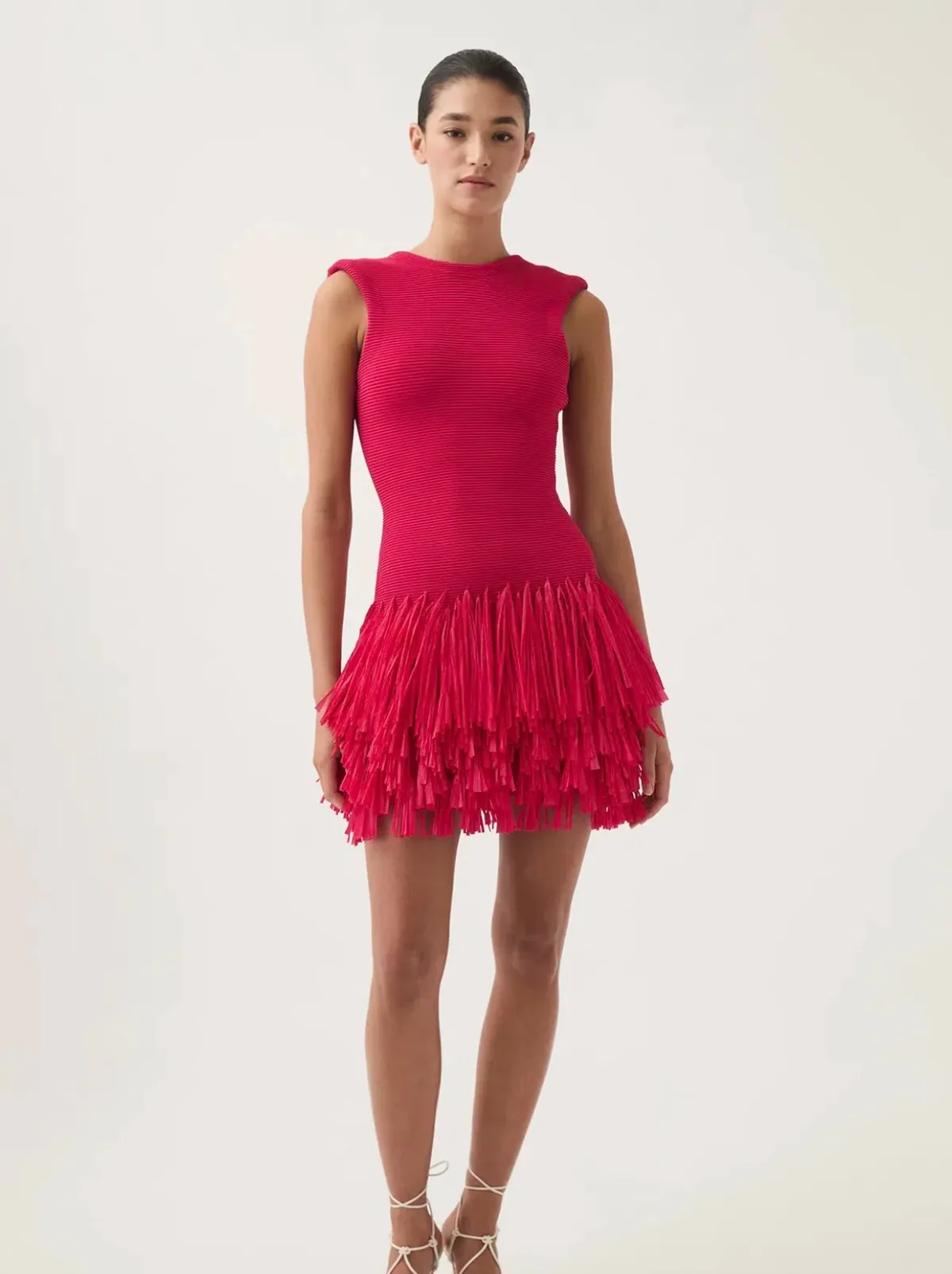 aje rushes raffia knit mini dress deep fuschia size XS  - Image 1