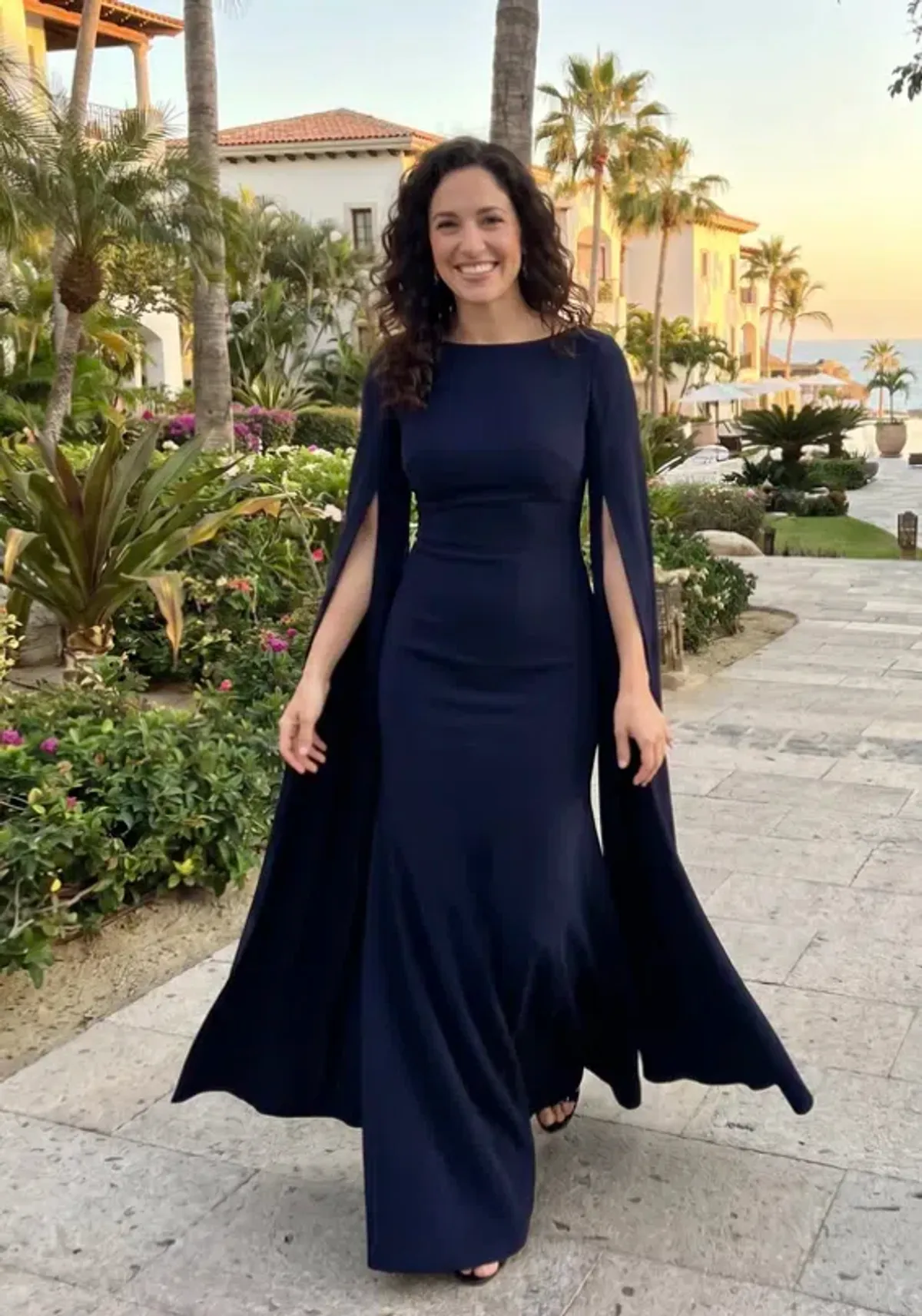 Carla Zampatti Crepe Celebration Sleeve Gown in Navy Size AU8 - Image 1