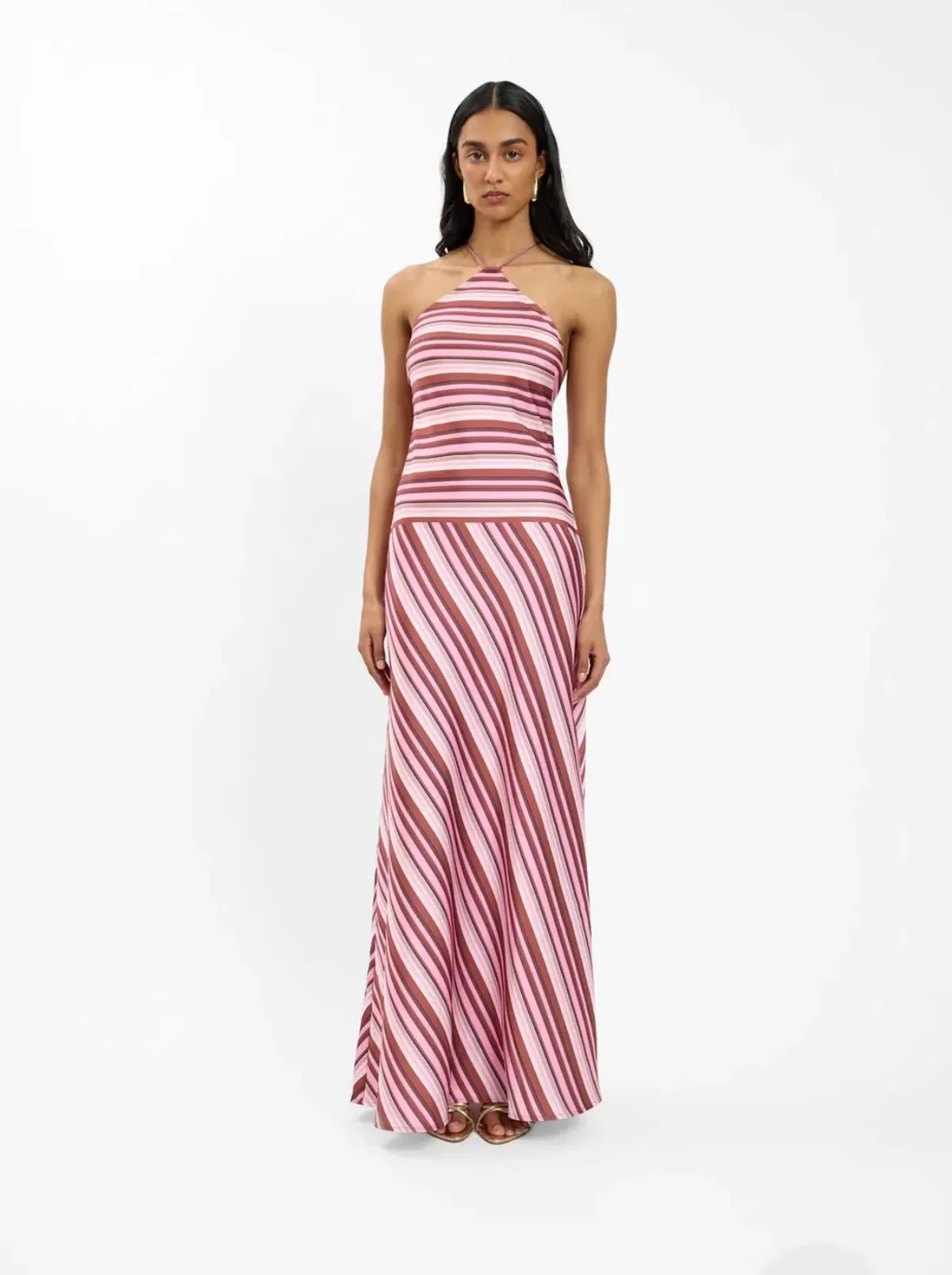 With Harper Lu HALTER MAXI DRESS | MAGENTA STRIPE - Image 1