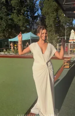 Bec and Bridge Leia Drape Gown Butter Cream White Size 12 for rent on The Volte - image 5