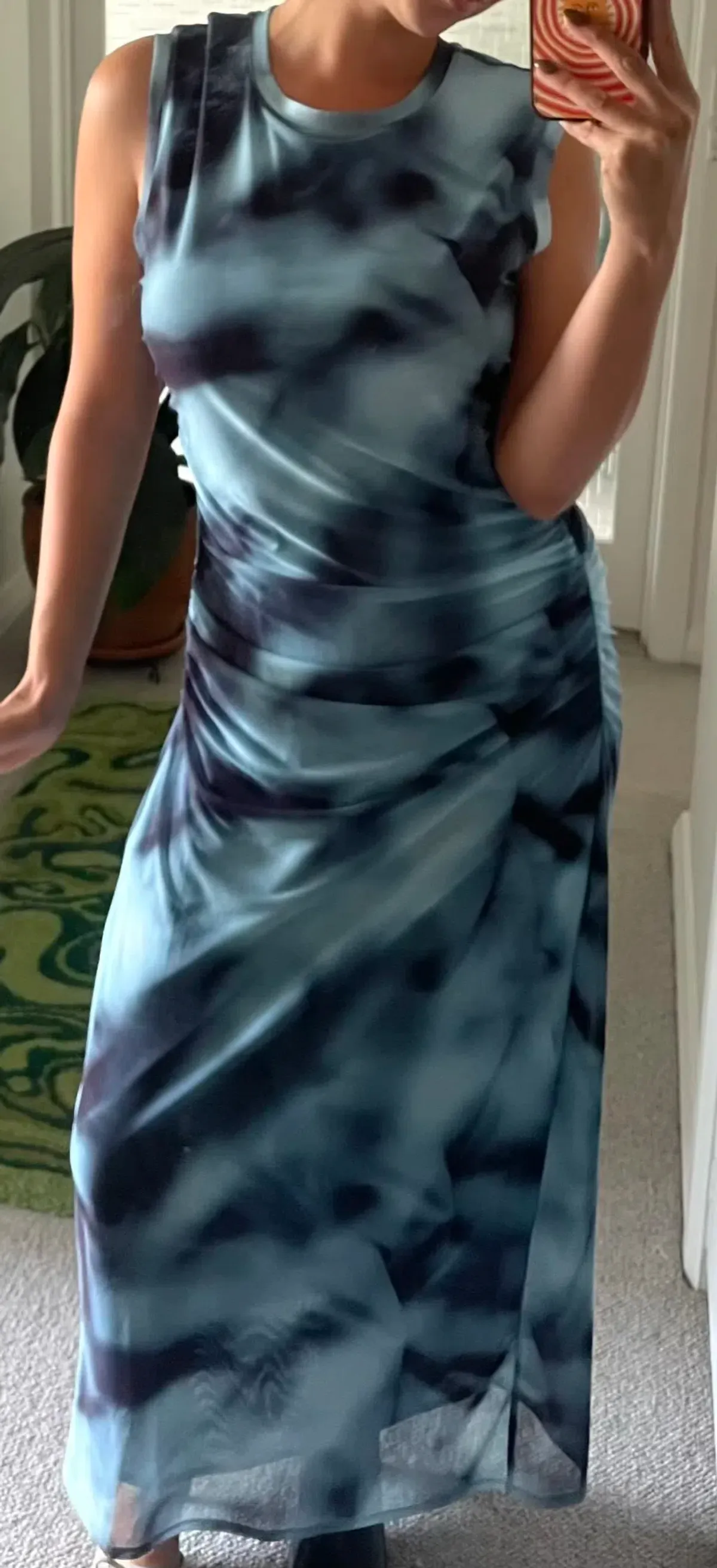 Witchery Mesh Drape Maxi Dress Blue & Black Tie-Dye- Large - Image 1