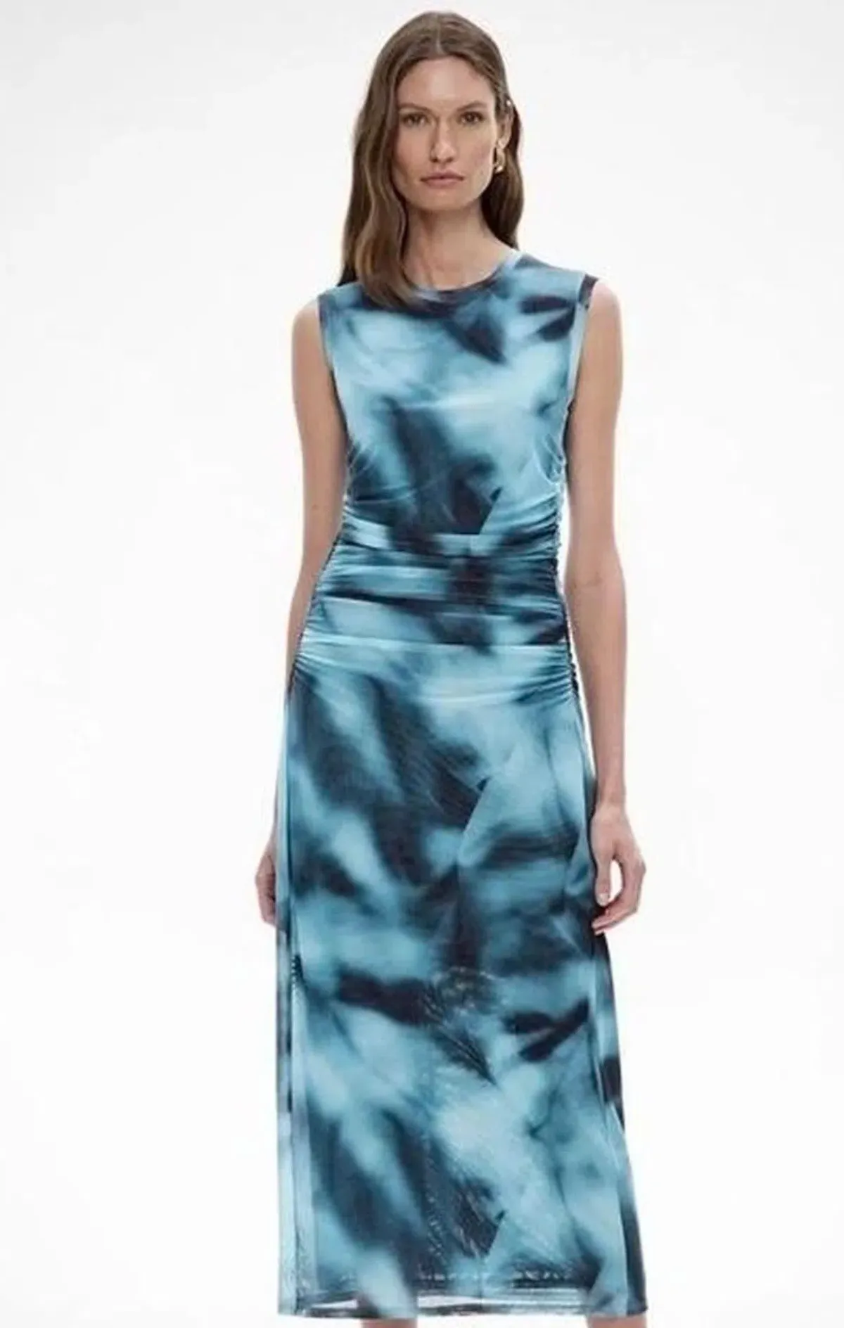 Witchery Mesh Drape Maxi Dress Blue & Black Tie-Dye- Large - Image 2