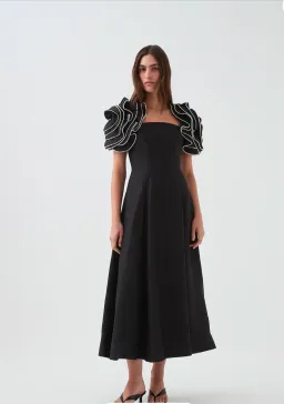 Aje Twyla midi dress, black, size 12 for rent on The Volte - image 1