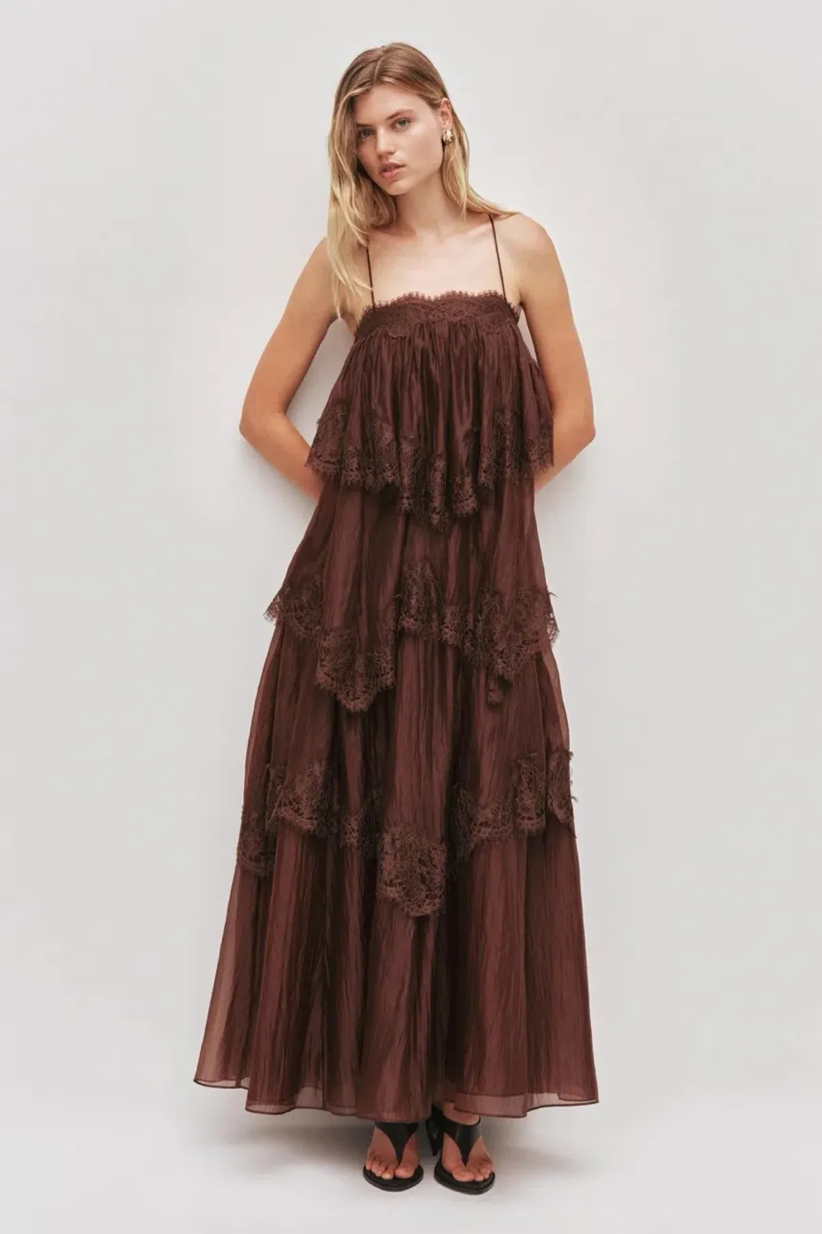 AJE OPHELIA LACE GOWN CHOCOLATE BROWN SIZE 8 AU - Image 1