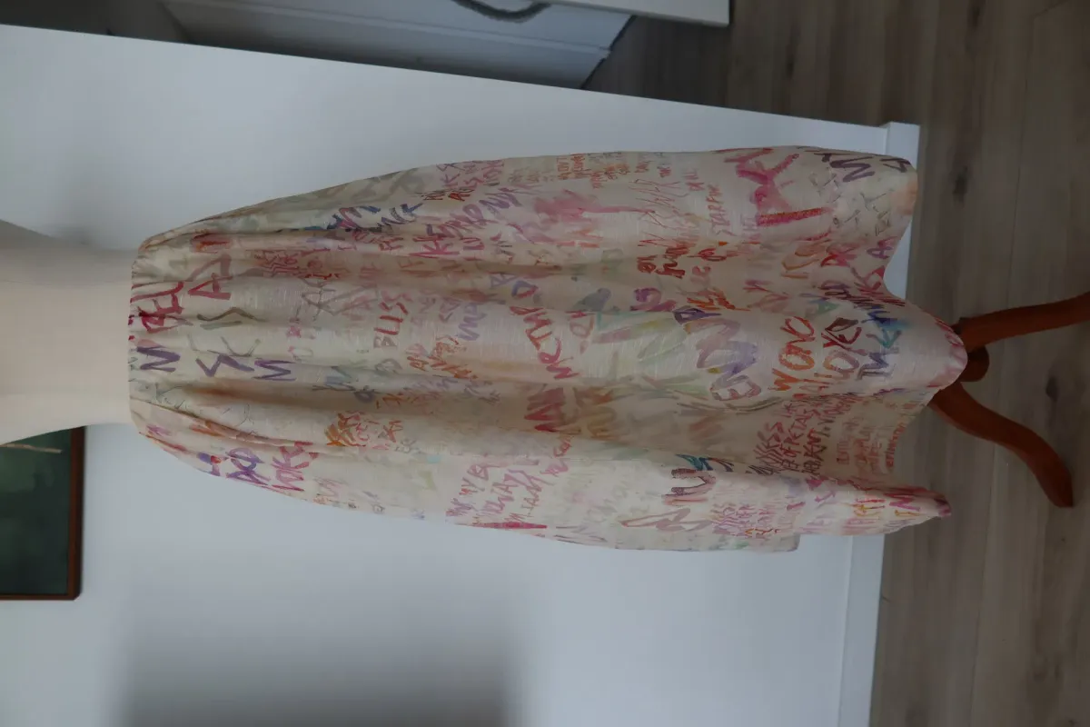 ZIMMERMANN Cream Voluminous Maxi Skirt with Multicoloured Writing Size 8 - Image 2