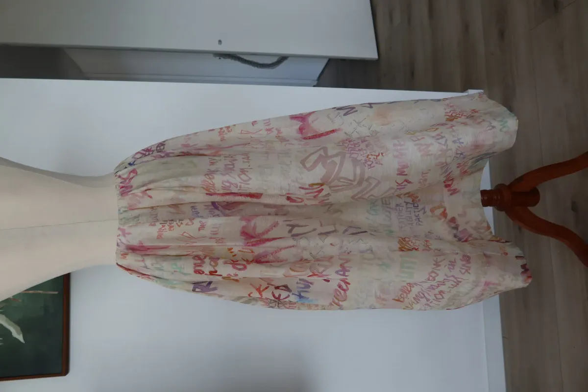 ZIMMERMANN Cream Voluminous Maxi Skirt with Multicoloured Writing Size 8 - Image 5
