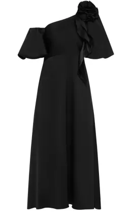 Aje Magnetic Draped Midi Dress Black size 8 for rent on The Volte - image 1