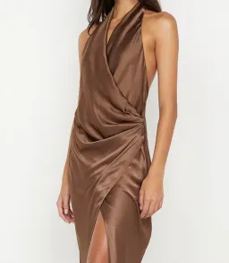  🤎 Bec and Bridge Elisia Wrap Maxi Dress in Milk Chocolate Brown - Size 10 AU Satin formal gown🤎  for rent on The Volte - image 3