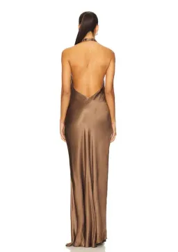  🤎 Bec and Bridge Elisia Wrap Maxi Dress in Milk Chocolate Brown - Size 10 AU Satin formal gown🤎  for rent on The Volte - image 10