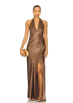  🤎 Bec and Bridge Elisia Wrap Maxi Dress in Milk Chocolate Brown - Size 10 AU Satin formal gown🤎  for rent on The Volte - image 9