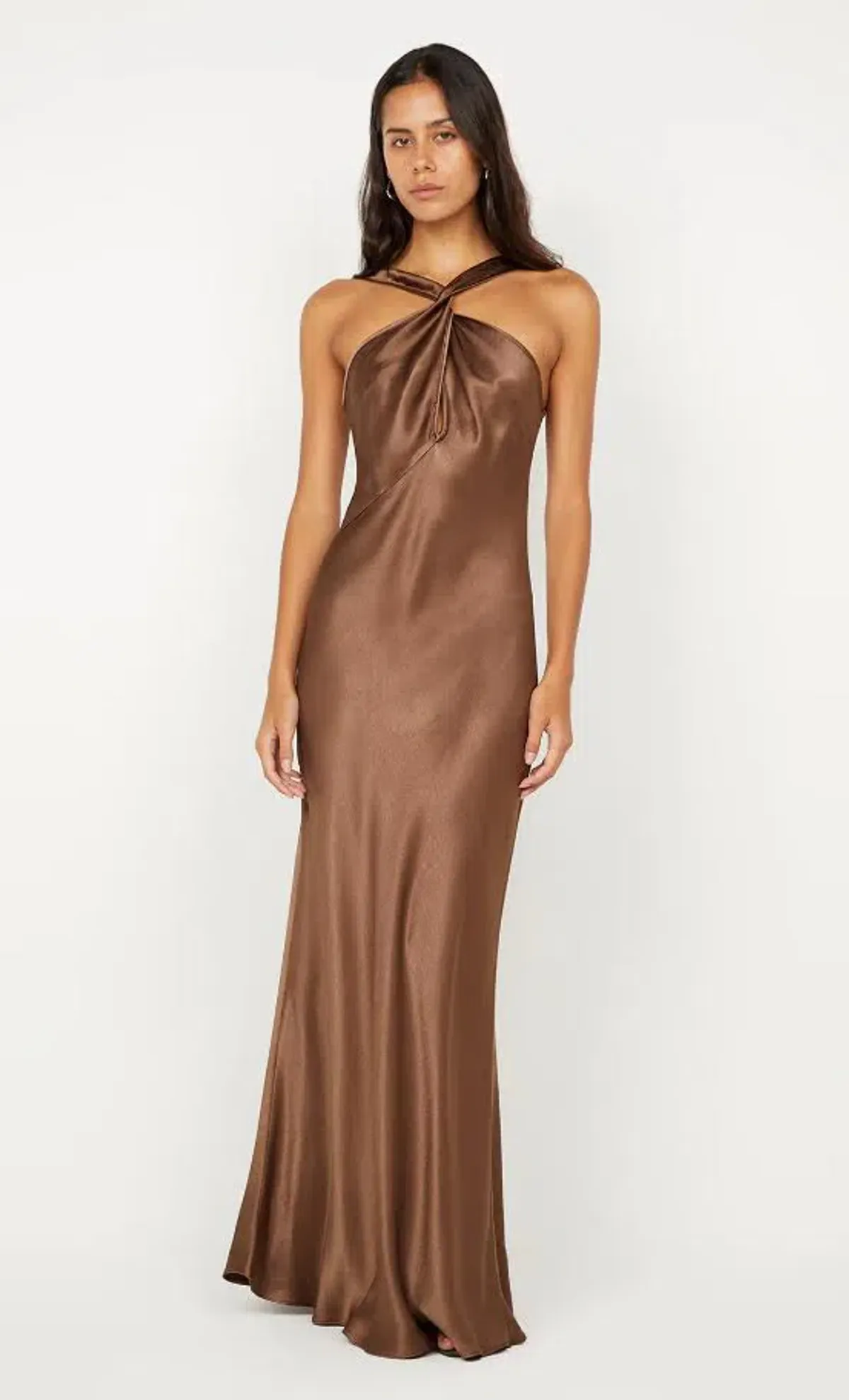 🤎 BEC and BRIDGE Elisia Twist Satin Maxi Dress – Milk Chocolate Brown – Size AU 10 🤎 - Image 3