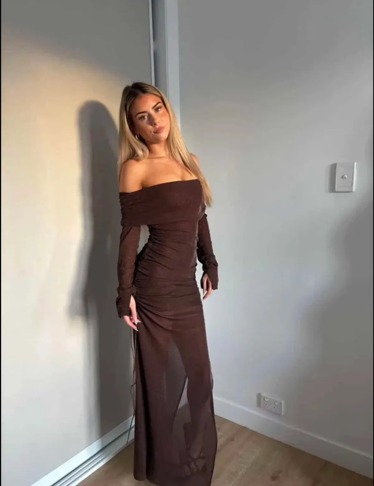 BENNI Blaire Maxi Dress Gown In Sparkle Brown | Size AU 12 - Image 1