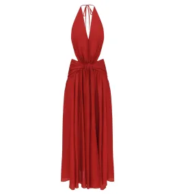 Zimmermann Indra Plunge Halter Maxi Dress in Raspberry Size 1/AU10 for rent on The Volte - image 1