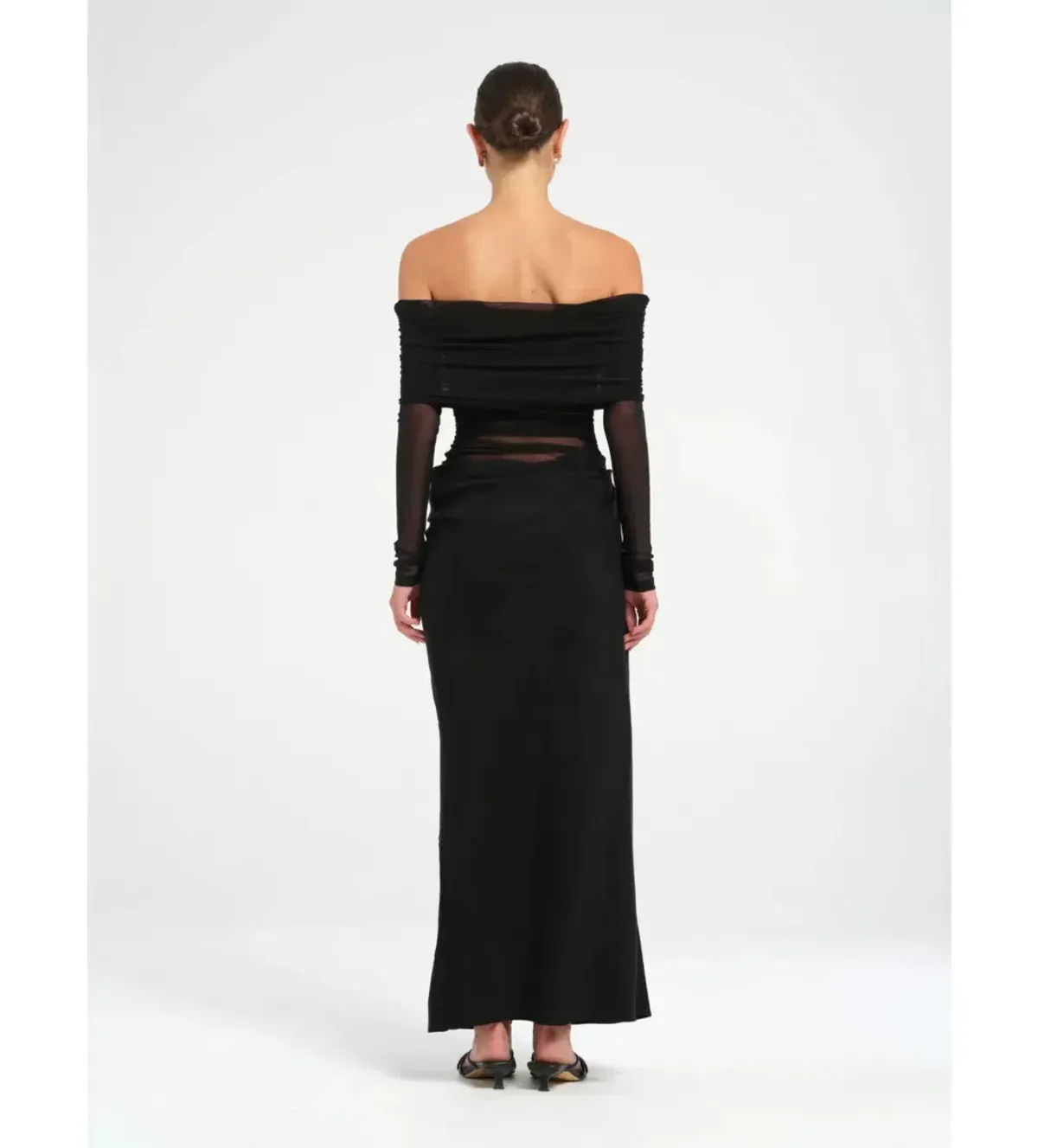 BENNI YASMIN OFF-SHOULDER MAXI DRESS MAXI DRESS BLACK | Size AU 10 - Image 4