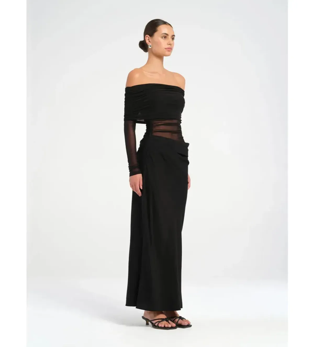 BENNI YASMIN OFF-SHOULDER MAXI DRESS MAXI DRESS BLACK | Size AU 10 - Image 3