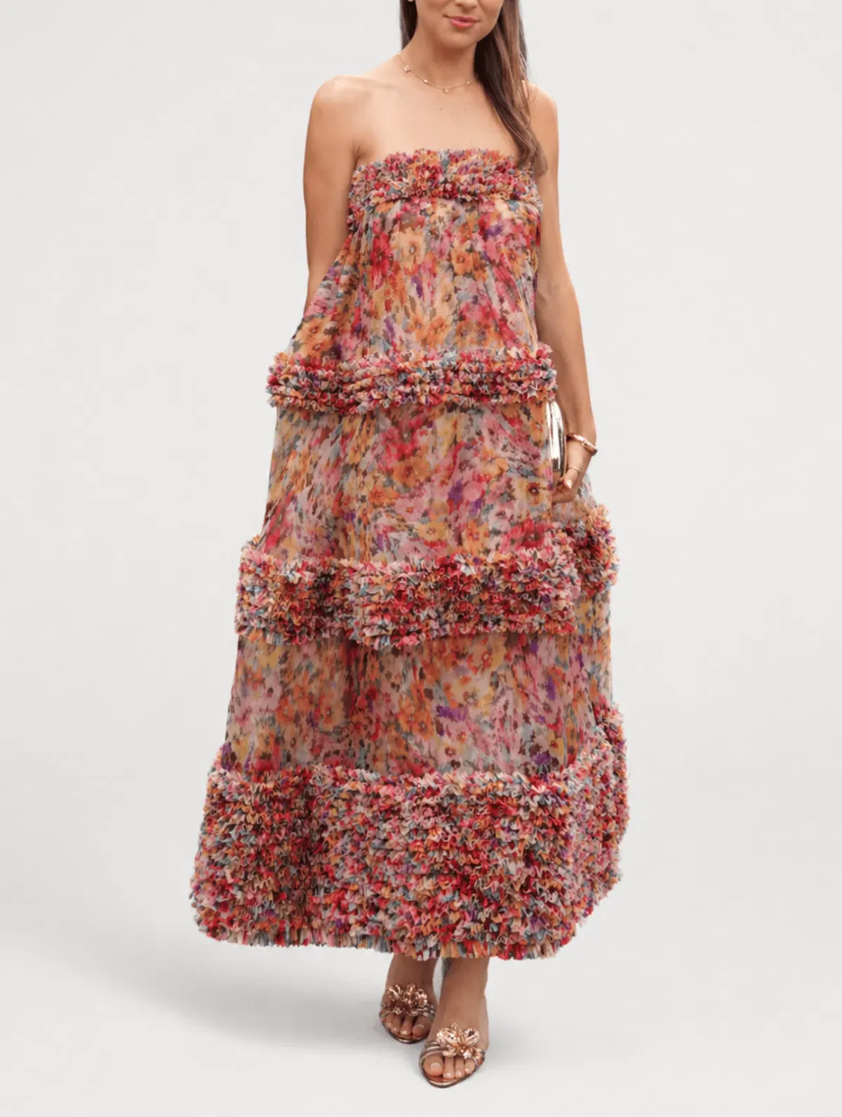 Zimmermann Luna Ruffle Bandeau Gown Multi Floral Size 0 / AU 8 - Image 1