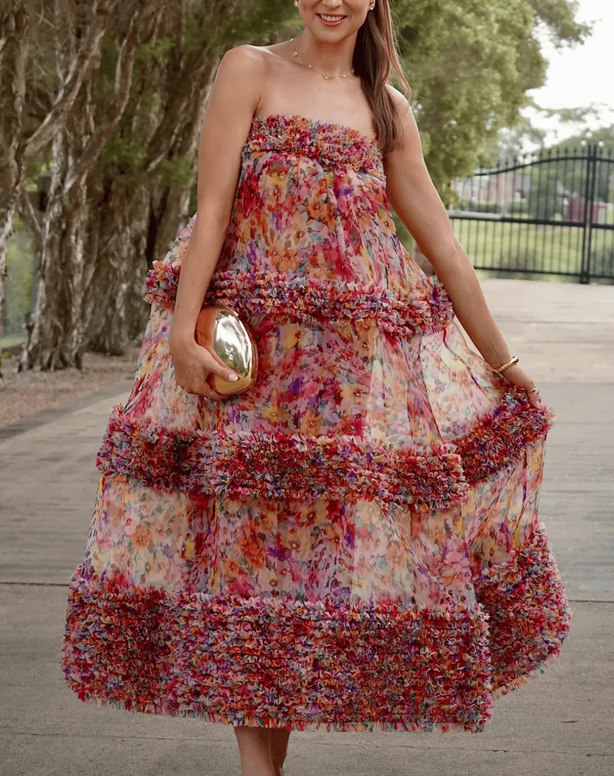 Zimmermann Luna Ruffle Bandeau Gown Multi Floral Size 0 / AU 8 - Image 9
