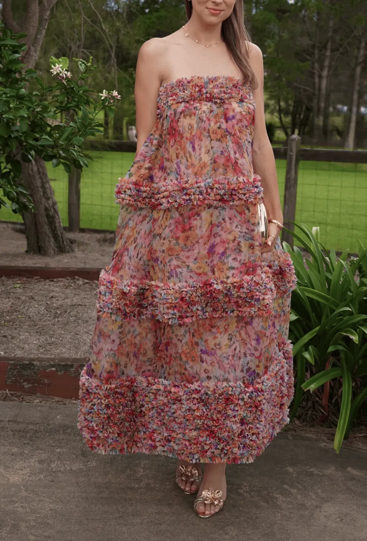 Zimmermann Luna Ruffle Bandeau Gown Multi Floral Size 0 / AU 8 - Image 8