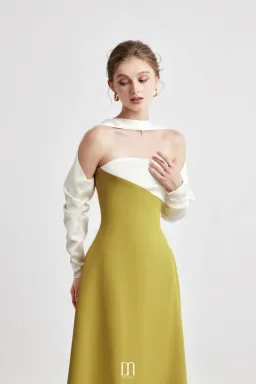 DENIO Princesa Scarf Midi Dress White / Mustard Size Small for rent on The Volte - image 3