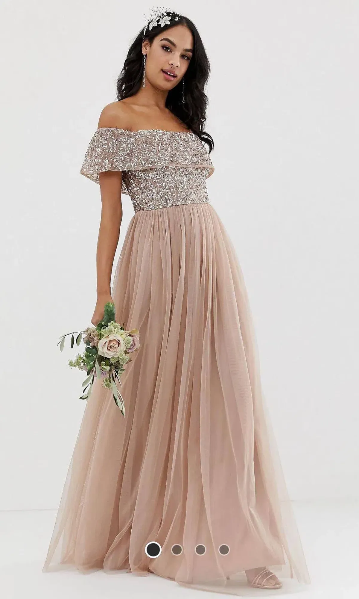 ASOS Maya Bardot Tulle Maxi Dress in Taupe Blush Size 8 - Image 2