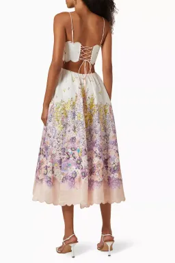 ZIMMERMANN JUDE SCALLOP MIDI DRESS PEACH GRADIENT FLORAL SIZE 2 / AU 12 for rent on The Volte - image 3