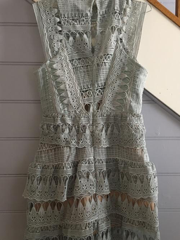 Self Portrait Mint Tiered Guipure Lace Mini Dress Size 10 for rent on The Volte - image 4