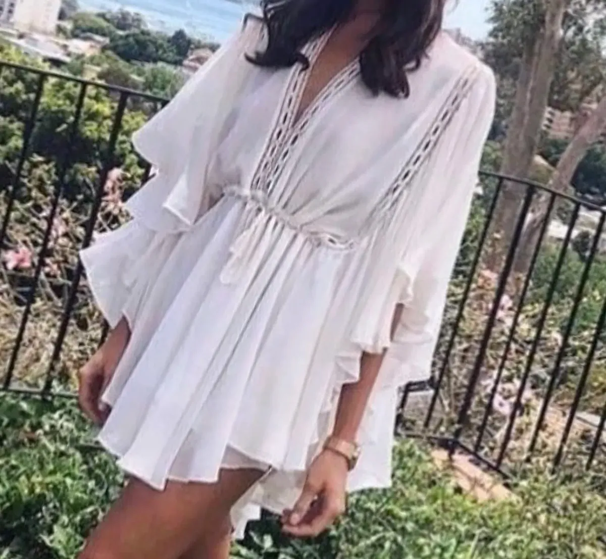 Eclipse Frill Sleeve Drawstring Mini Dress - Image 2