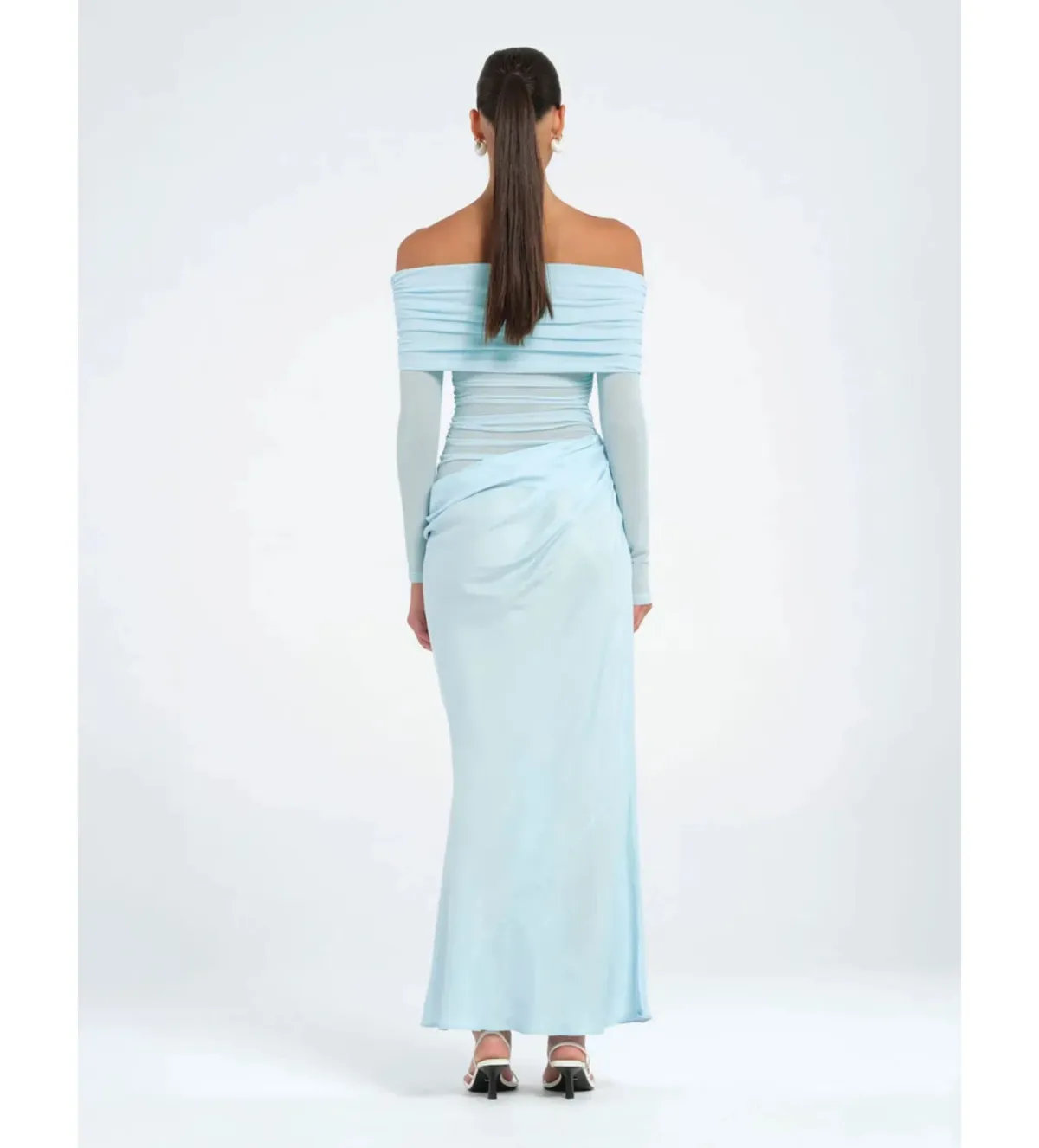 Benni Yasmin Off Shoulder Maxi Dress in Baby Blue Size AU8 - Image 3
