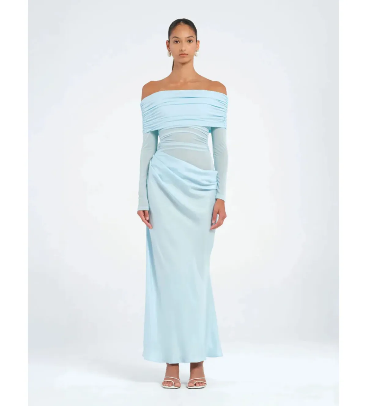 Benni Yasmin Off Shoulder Maxi Dress in Baby Blue Size AU8 - Image 1