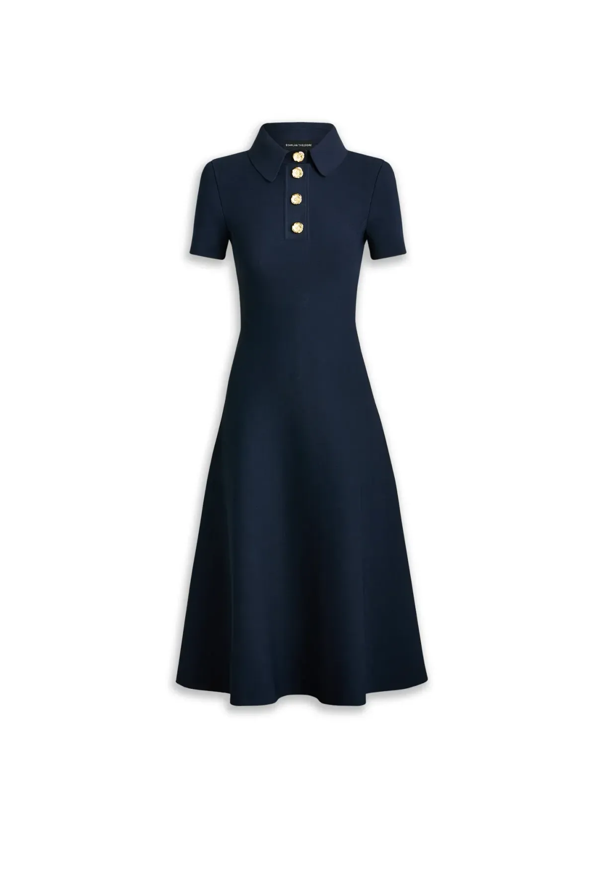 Scanlan Theodore Crepe Knit Poppy Shirt Dress (Navy) - Size XS - Image 1