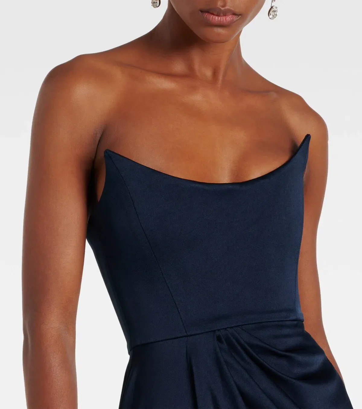 Alex Perry Draped Satin Bustier Maxi Gown in Navy Size AU 12 - Image 2