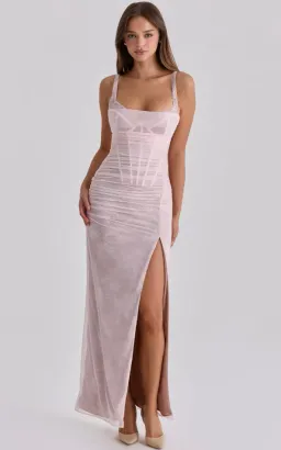 House of CB Lini baby pink lace mesh maxi dress Regular Cup Size L for rent on The Volte - image 1