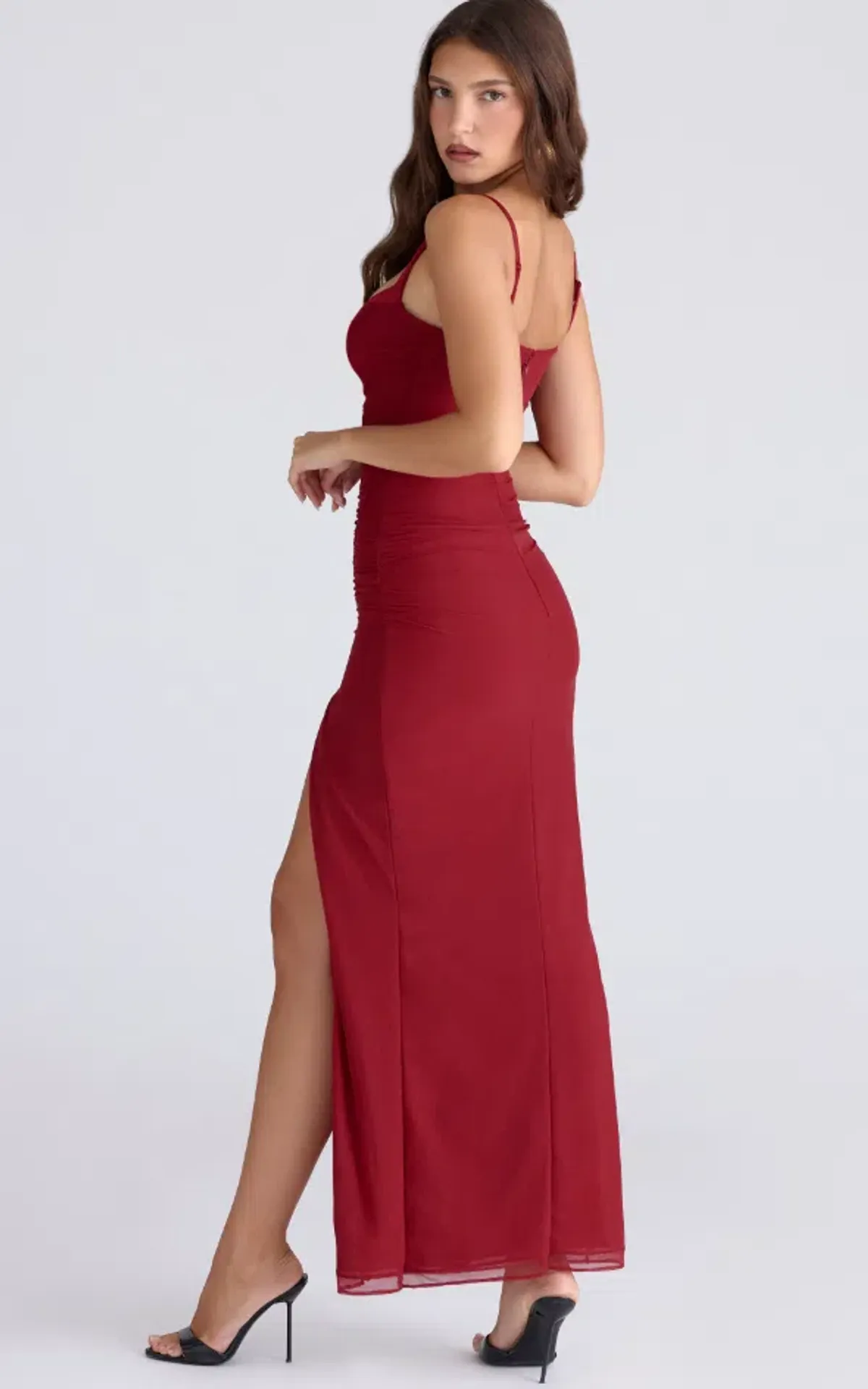 House of CB Lini deep red stretch mesh corset maxi dress Regular Cup Size S - Image 2