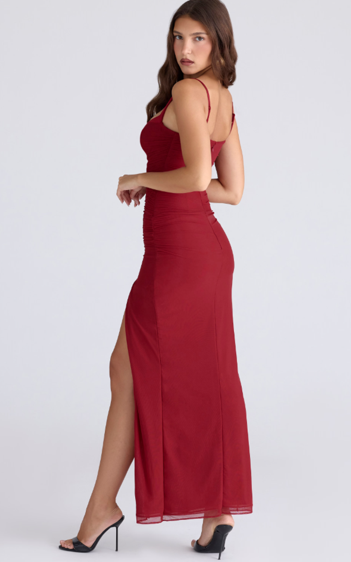 House of CB Lini deep red stretch mesh corset maxi dress Regular Cup Size L - Image 2