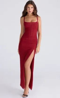 House of CB Lini deep red stretch mesh corset maxi dress Regular Cup Size L for rent on The Volte - image 1
