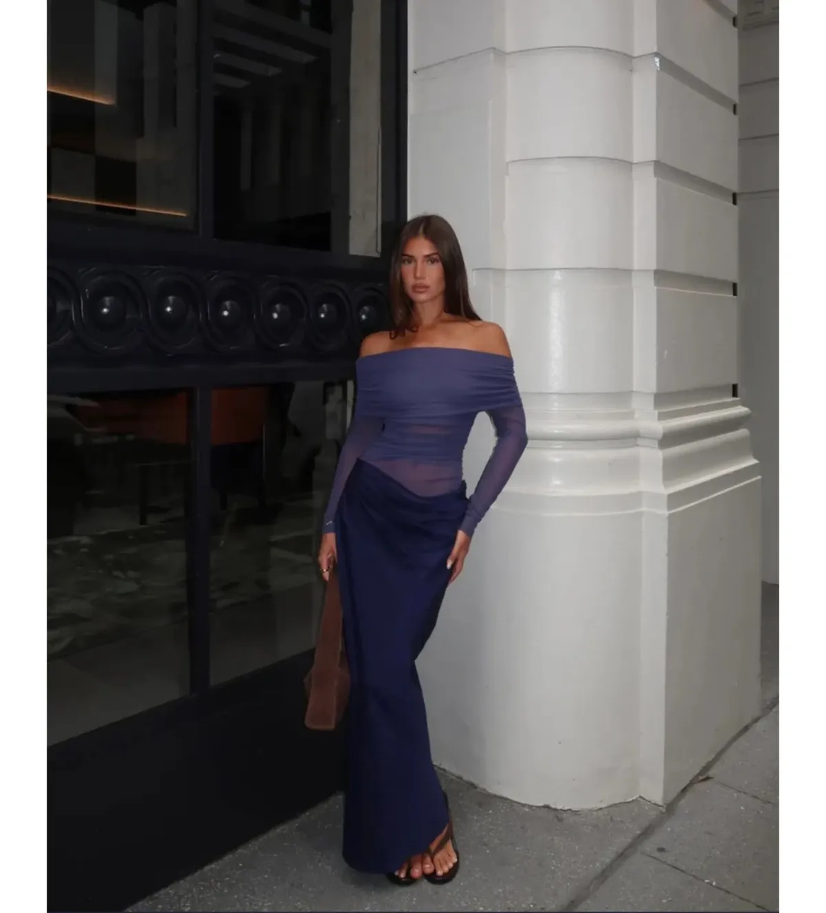 Benni Yasmin Off Shoulder Maxi Dress in Navy Blue Size AU6 - Image 3