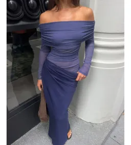 Benni Yasmin Off Shoulder Maxi Dress in Navy Blue Size AU6 for rent on The Volte - image 1