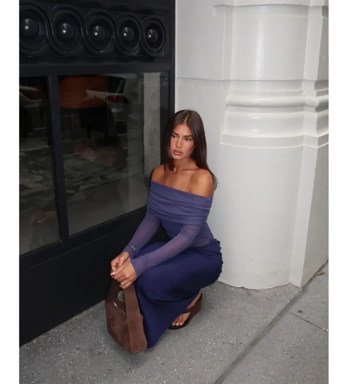 Benni Yasmin Off Shoulder Maxi Dress in Navy Blue Size AU10 - Image 3