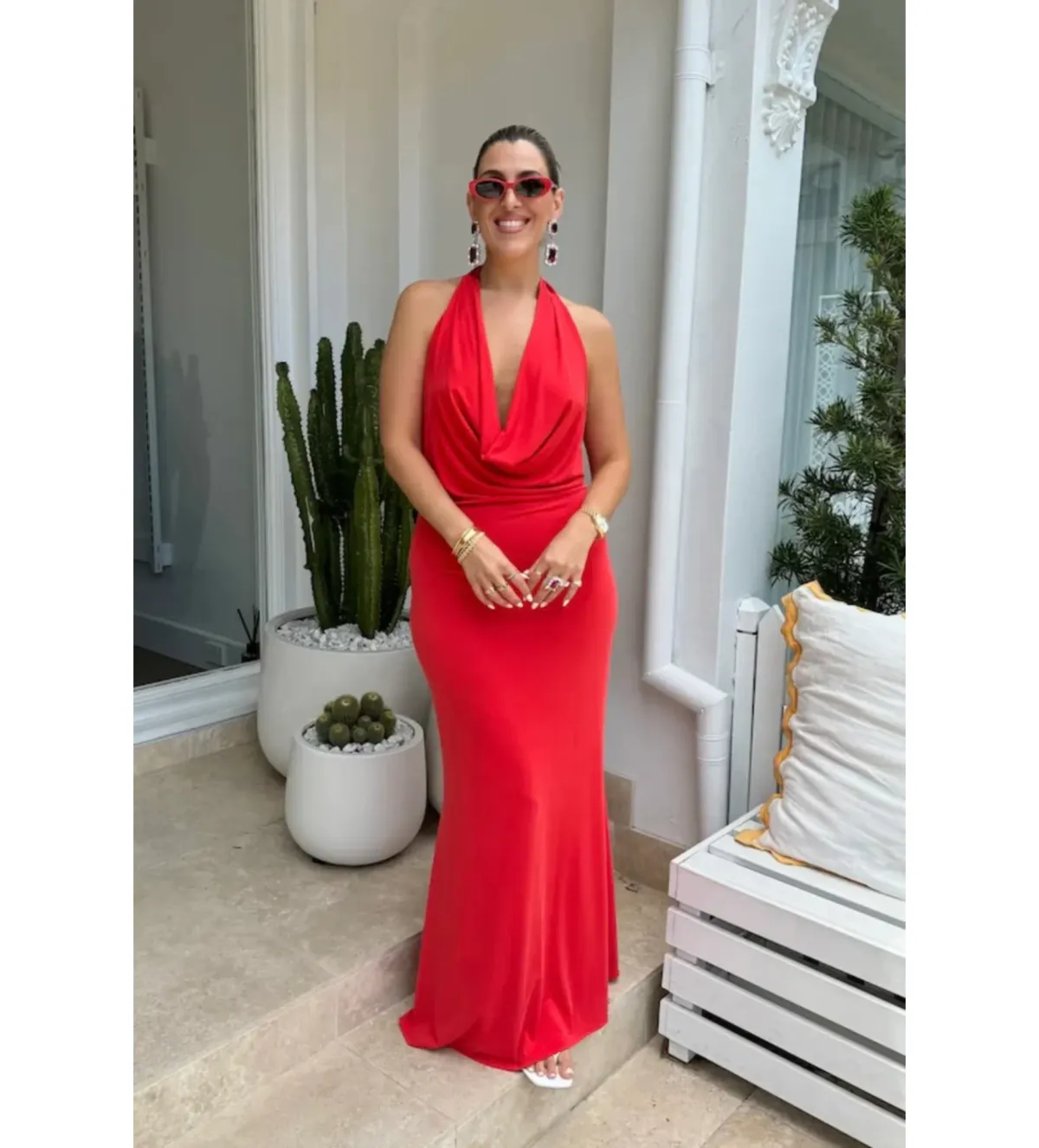 Sneaky Link Saint Plunge Maxi Dress in Red Size XXS/AU4 - Image 1