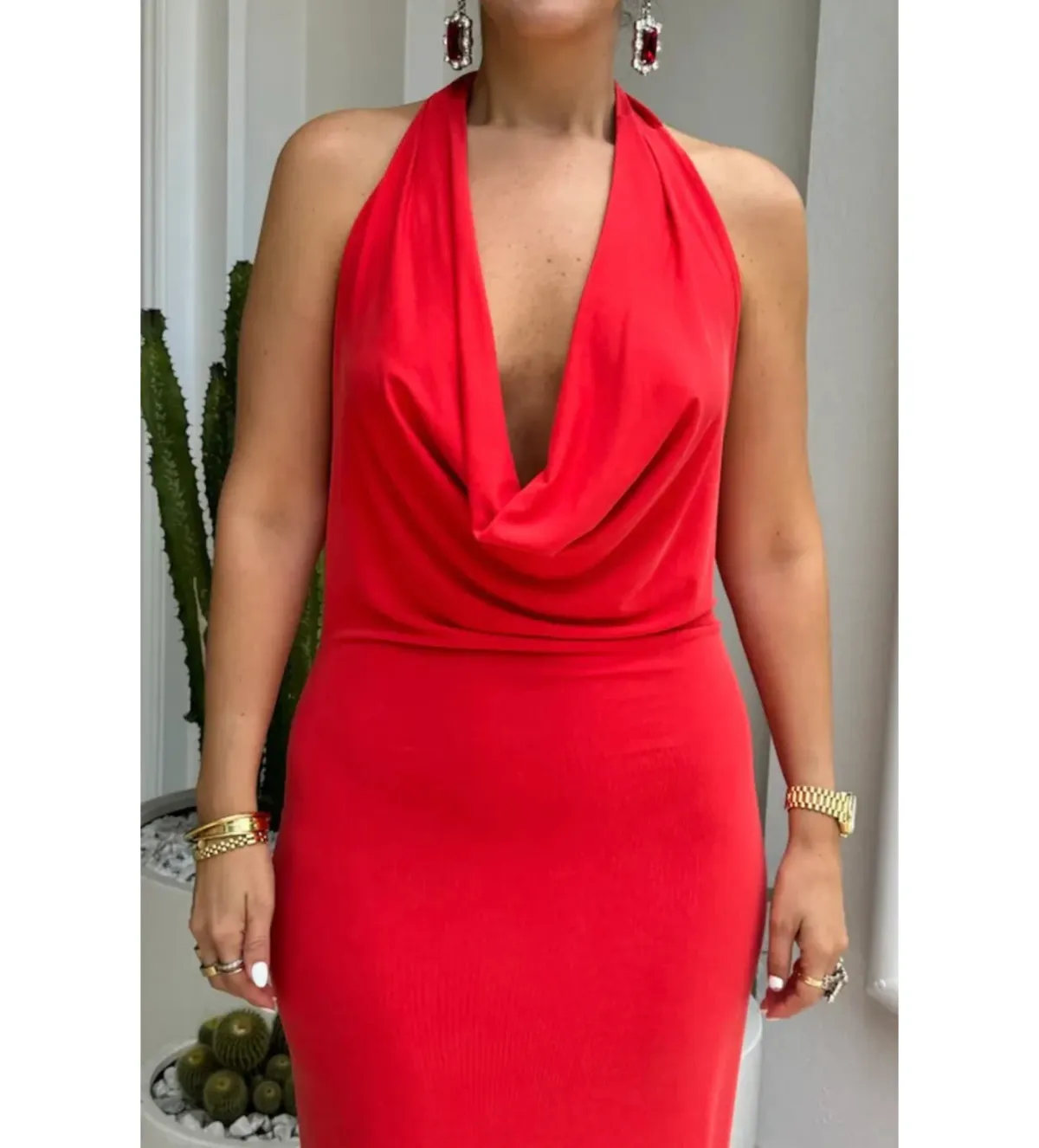 Sneaky Link Saint Plunge Maxi Dress in Red Size L/AU12 - Image 2